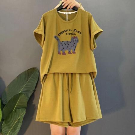 BY15192# 大码女装胖MM时尚减龄休闲运动服套装女士夏季新款显瘦两件套服裝批發女裝批發服飾貨源