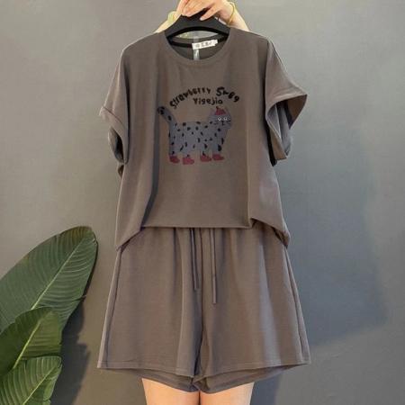 BY15192# 大码女装胖MM时尚减龄休闲运动服套装女士夏季新款显瘦两件套服裝批發女裝批發服飾貨源