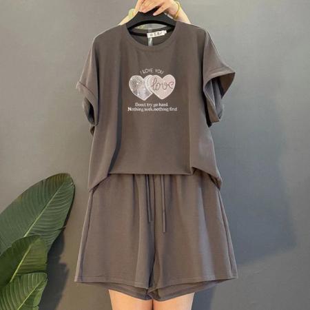 BY15193# 大码女装胖MM时尚减龄休闲运动服套装女士夏季新款显瘦两件套服裝批發女裝批發服飾貨源