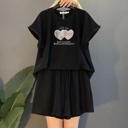 BY15193# 大码女装胖MM时尚减龄休闲运动服套装女士夏季新款显瘦两件套服裝批發女裝批發服飾貨源