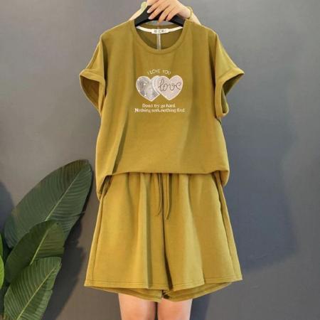 BY15193# 大码女装胖MM时尚减龄休闲运动服套装女士夏季新款显瘦两件套服裝批發女裝批發服飾貨源