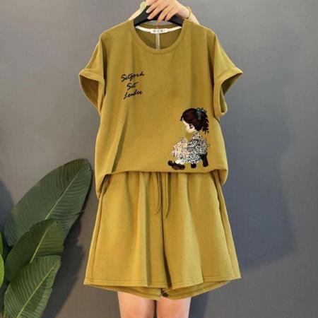 BY15197# 大码女装胖MM时尚减龄休闲运动服套装女士夏季新款显瘦两件套服裝批發女裝批發服飾貨源