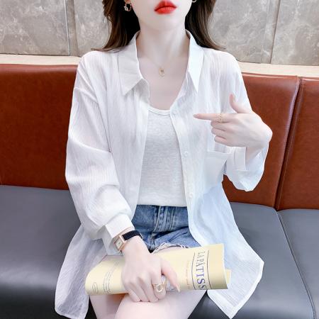 BY15244# 夏季防晒新款韩版两件套纯色开衫薄款衬衣+背心吊带上衣服裝批發女裝批發服飾貨源