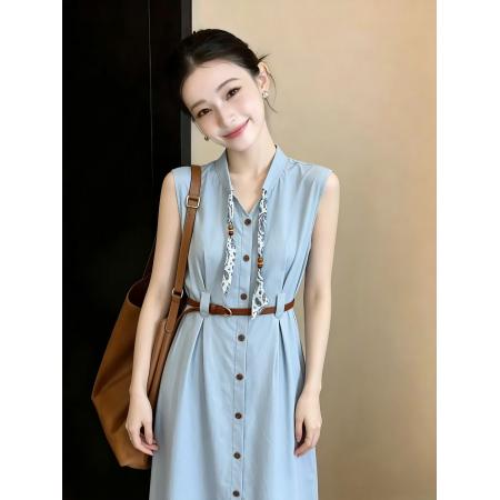 BY15249# 夏季新款时尚气质韩版V领收腰显瘦气质通勤风连衣裙服裝批發女裝批發服飾貨源