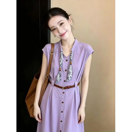 BY15249# 夏季新款时尚气质韩版V领收腰显瘦气质通勤风连衣裙服裝批發女裝批發服飾貨源