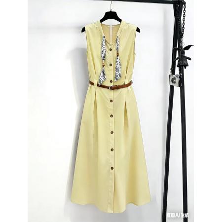 BY15249# 夏季新款时尚气质韩版V领收腰显瘦气质通勤风连衣裙服裝批發女裝批發服飾貨源