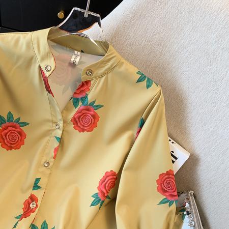 BY15252# 夏季新款印花衬衫高级感设计感上衣七分袖小衫服裝批發女裝批發服飾貨源