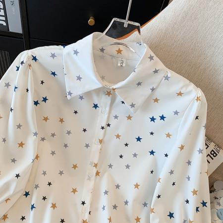 BY15253# 夏季新款宽松显瘦洋气百搭印花短袖衬衫女五分袖上衣服裝批發女裝批發服飾貨源