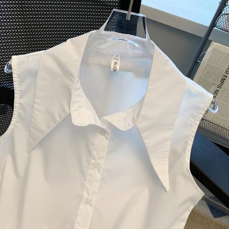 BY15254# 海军领白色无袖衬衫女夏季新款宽松休闲洋气上衣女服裝批發女裝批發服飾貨源