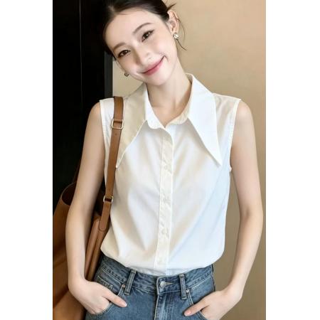 BY15254# 海军领白色无袖衬衫女夏季新款宽松休闲洋气上衣女服裝批發女裝批發服飾貨源