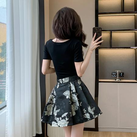 BY15270# 新中式优雅气质时尚百搭V领修身显瘦上衣收腰+显瘦马面裙小个子女服裝批發女裝批發服飾貨源