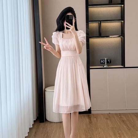 BY15271# 小个子方领时尚收腰显瘦法师初恋温柔茶歇女装仙女连衣裙服裝批發女裝批發服飾貨源