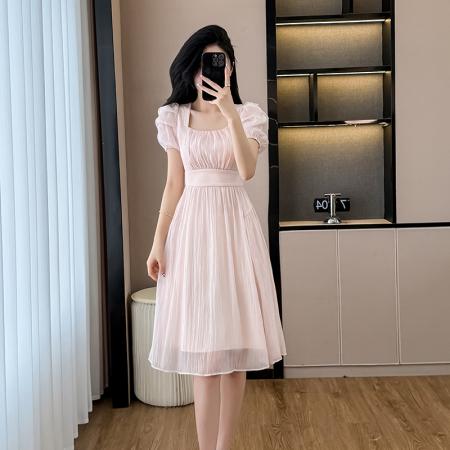 BY15271# 小个子方领时尚收腰显瘦法师初恋温柔茶歇女装仙女连衣裙服裝批發女裝批發服飾貨源