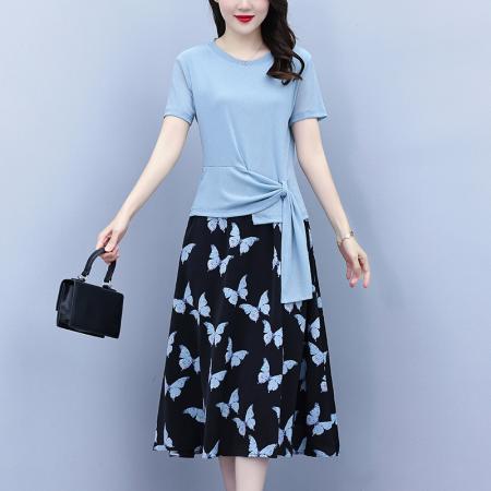 BY15284# 洋气夏装短袖套装连衣裙女装时尚t恤小衫半身裙两件套服裝批發女裝批發服飾貨源