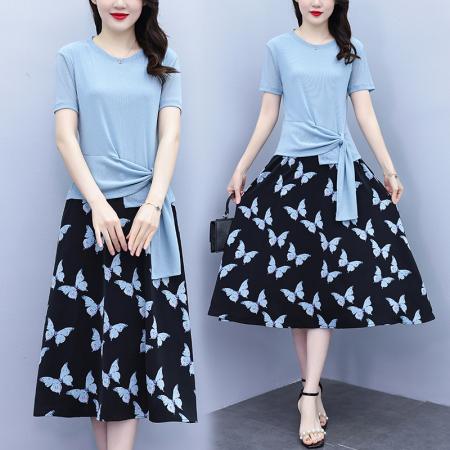 BY15284# 洋气夏装短袖套装连衣裙女装时尚t恤小衫半身裙两件套服裝批發女裝批發服飾貨源