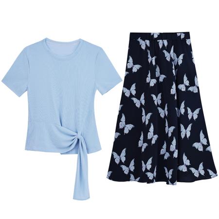 BY15284# 洋气夏装短袖套装连衣裙女装时尚t恤小衫半身裙两件套服裝批發女裝批發服飾貨源