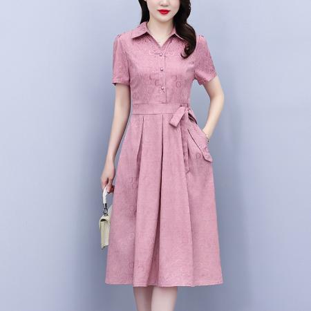 BY15287# 阔太太夏季时尚提花连衣裙新款气质减龄遮肚显瘦裙子服裝批發女裝批發服飾貨源