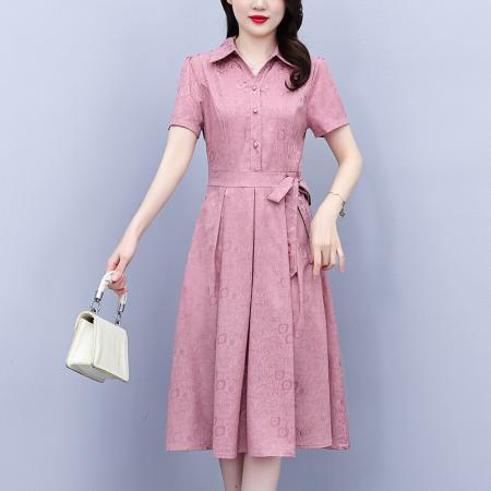 BY15287# 阔太太夏季时尚提花连衣裙新款气质减龄遮肚显瘦裙子服裝批發女裝批發服飾貨源