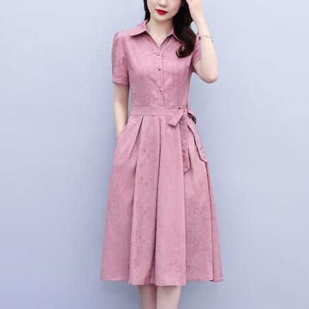 BY15287# 阔太太夏季时尚提花连衣裙新款气质减龄遮肚显瘦裙子服裝批發女裝批發服飾貨源