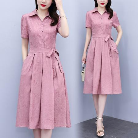 BY15287# 阔太太夏季时尚提花连衣裙新款气质减龄遮肚显瘦裙子服裝批發女裝批發服飾貨源