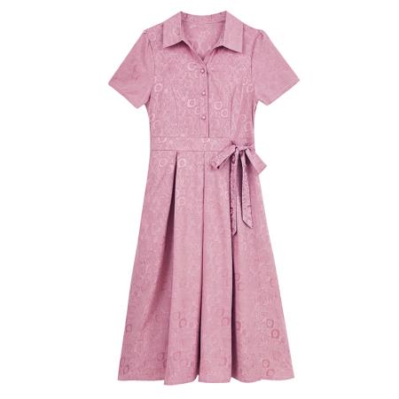 BY15287# 阔太太夏季时尚提花连衣裙新款气质减龄遮肚显瘦裙子服裝批發女裝批發服飾貨源