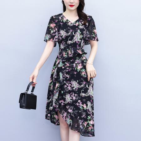 BY15288# 大码女装夏季新款阔太太气质优雅时尚显瘦碎花拼接连衣裙服裝批發女裝批發服飾貨源