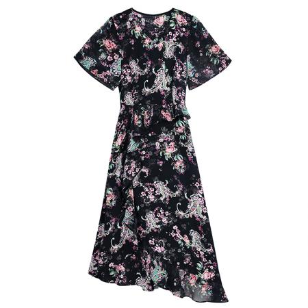 BY15288# 大码女装夏季新款阔太太气质优雅时尚显瘦碎花拼接连衣裙服裝批發女裝批發服飾貨源