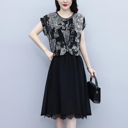 BY15291# 阔太太夏季时尚连衣裙新款气质减龄遮肚显瘦裙子服裝批發女裝批發服飾貨源