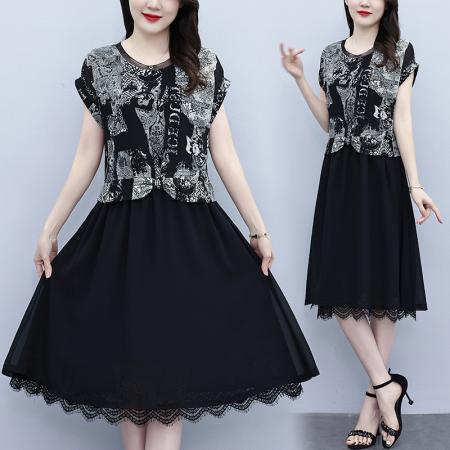 BY15291# 阔太太夏季时尚连衣裙新款气质减龄遮肚显瘦裙子服裝批發女裝批發服飾貨源