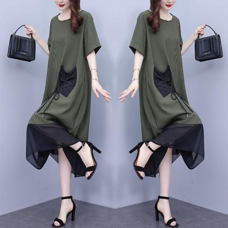 BY15304# 大码女装夏季新款时尚宽松显瘦连衣裙减龄遮肚子气质裙子服裝批發女裝批發服飾貨源