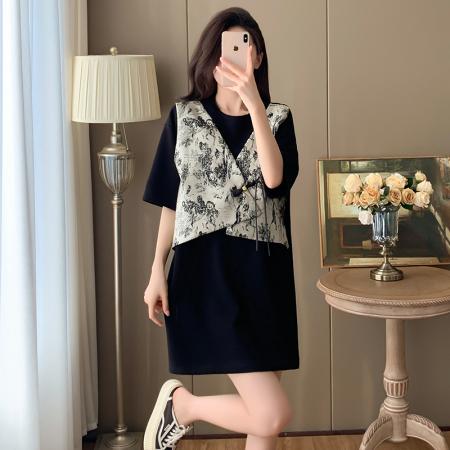 BY15308# 夏装新款时尚气质胖妹妹连衣裙洋气大码女装显瘦裙子服裝批發女裝批發服飾貨源