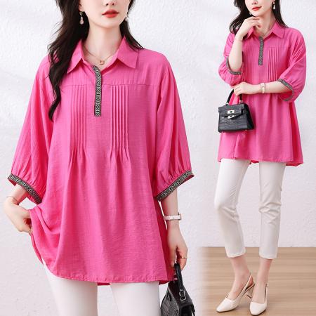 BY15310# 大码女装夏装新款洋气时尚百搭胖MM气质衬衫宽松显瘦上衣服裝批發女裝批發服飾貨源