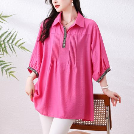 BY15310# 大码女装夏装新款洋气时尚百搭胖MM气质衬衫宽松显瘦上衣服裝批發女裝批發服飾貨源