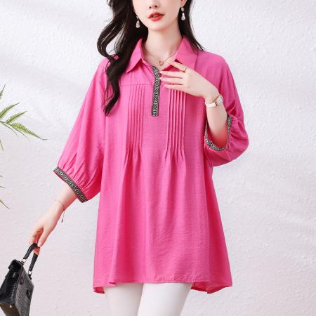 BY15310# 大码女装夏装新款洋气时尚百搭胖MM气质衬衫宽松显瘦上衣服裝批發女裝批發服飾貨源