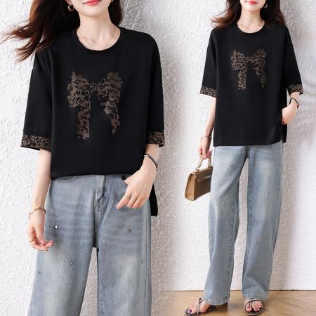 BY15313# 夏装新款时尚简约宽松型胖MM洋气T恤气质显瘦大码上衣服裝批發女裝批發服飾貨源