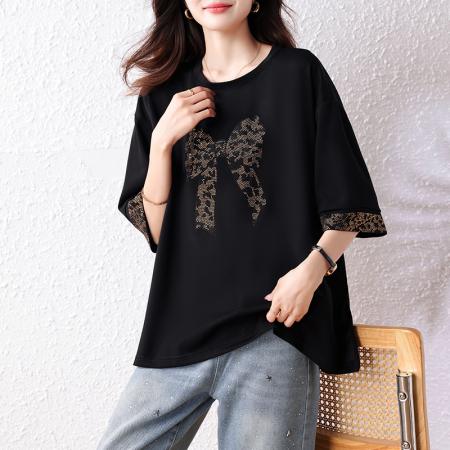 BY15313# 夏装新款时尚简约宽松型胖MM洋气T恤气质显瘦大码上衣服裝批發女裝批發服飾貨源