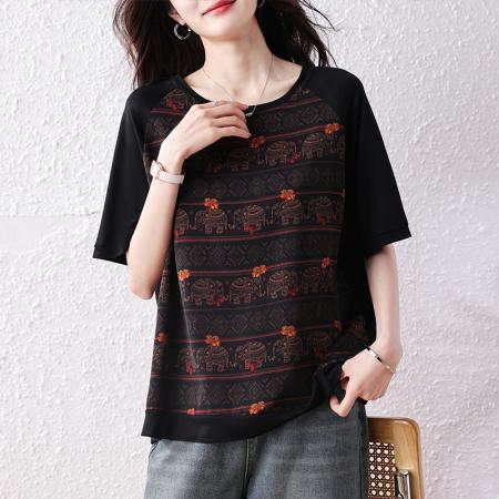 BY15315# 夏装新款时尚宽松百搭胖MM洋气T恤气质减龄显瘦大码上衣服裝批發女裝批發服飾貨源