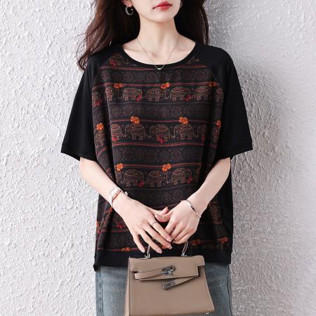 BY15315# 夏装新款时尚宽松百搭胖MM洋气T恤气质减龄显瘦大码上衣服裝批發女裝批發服飾貨源