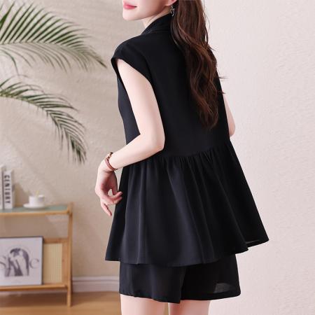 BY15320# 休闲时尚衬衫短款套装夏新款欧货大码胖mm显瘦宽松遮肉两件套服裝批發女裝批發服飾貨源