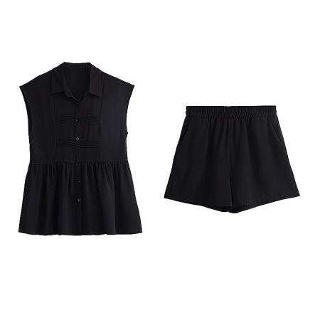 BY15320# 休闲时尚衬衫短款套装夏新款欧货大码胖mm显瘦宽松遮肉两件套服裝批發女裝批發服飾貨源