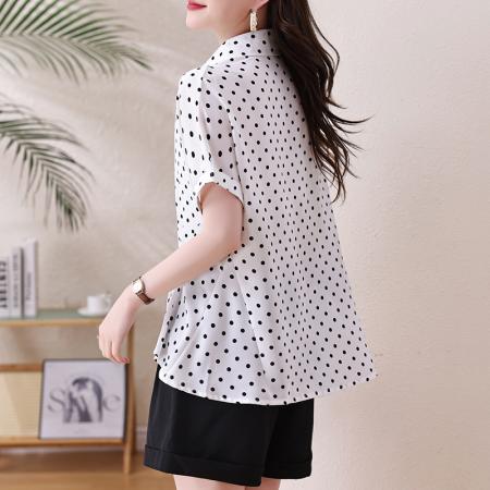 BY15322# 装衬衫女夏新款时尚雪纺开衫大码显瘦短袖百搭上衣女服裝批發女裝批發服飾貨源