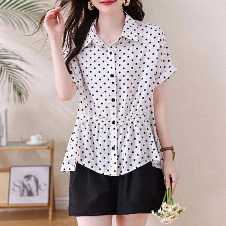 BY15322# 装衬衫女夏新款时尚雪纺开衫大码显瘦短袖百搭上衣女服裝批發女裝批發服飾貨源