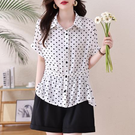 BY15322# 装衬衫女夏新款时尚雪纺开衫大码显瘦短袖百搭上衣女服裝批發女裝批發服飾貨源