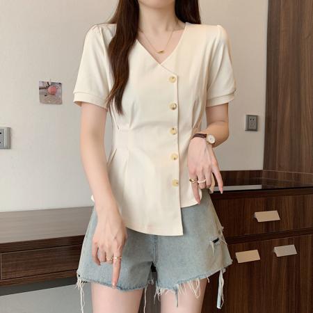 BY15323# 夏装新款胖mm大码女设计感不规则收腰显瘦短袖T恤服裝批發女裝批發服飾貨源