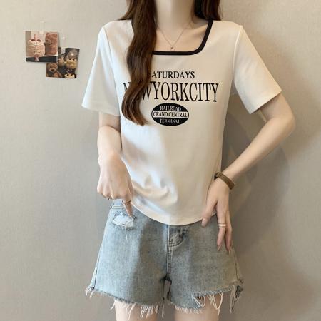 BY15327# 夏装新款胖mm大码女韩版时尚撞色印花字母短袖T恤服裝批發女裝批發服飾貨源