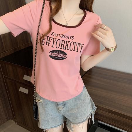 BY15327# 夏装新款胖mm大码女韩版时尚撞色印花字母短袖T恤服裝批發女裝批發服飾貨源