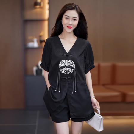 BY15332# 夏季新款女装时尚胖MM宽松显瘦大码复古衬衫新国风女装短袖上衣女服裝批發女裝批發服飾貨源