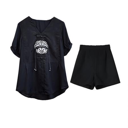 BY15332# 夏季新款女装时尚胖MM宽松显瘦大码复古衬衫新国风女装短袖上衣女服裝批發女裝批發服飾貨源