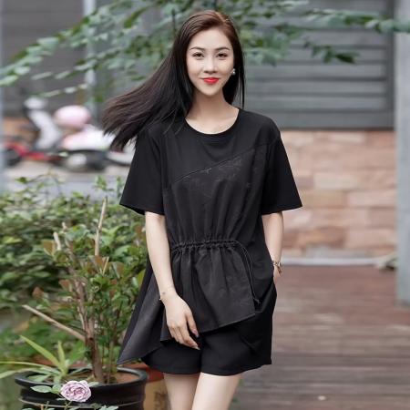 BY15333# 夏季新款大码女装短袖T恤时尚胖MM宽松显瘦洋气减龄遮肚子上衣女服裝批發女裝批發服飾貨源