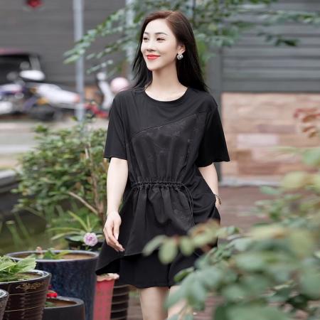 BY15333# 夏季新款大码女装短袖T恤时尚胖MM宽松显瘦洋气减龄遮肚子上衣女服裝批發女裝批發服飾貨源